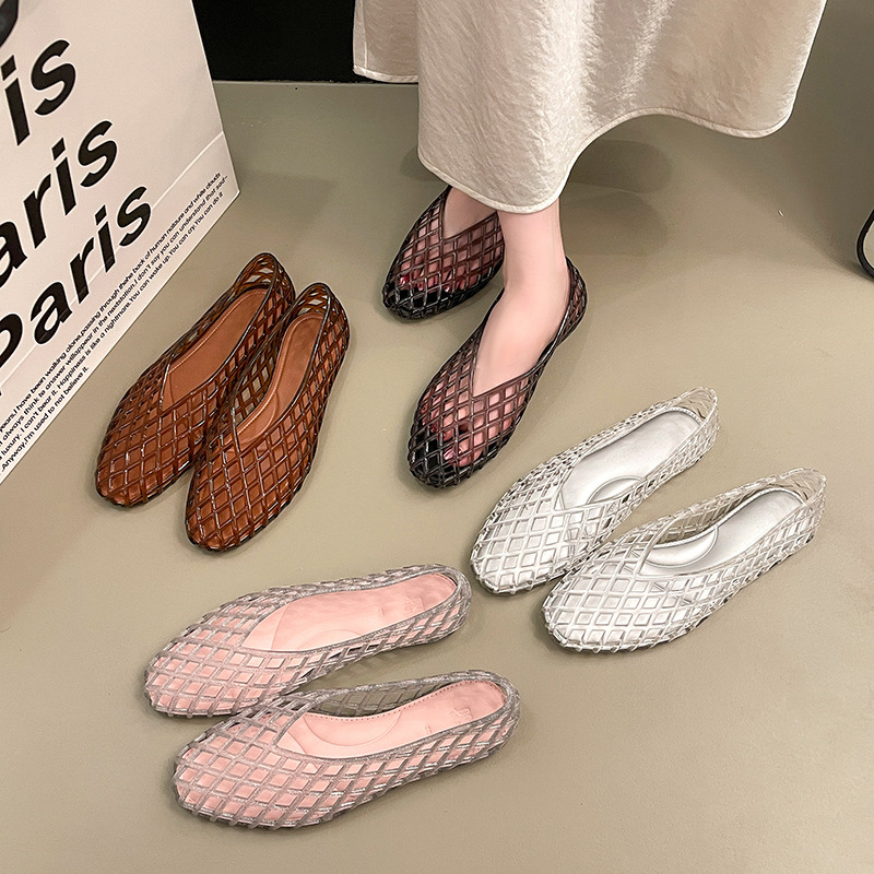 Crystal Mesh Fabric - Damskie letnie płaskie sandały z żelowej