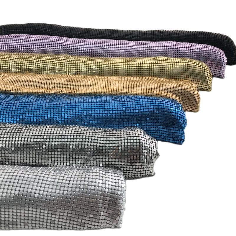 Crystal Mesh Fabric - Złota aluminiowa metalowa tkanina z cekinami,
