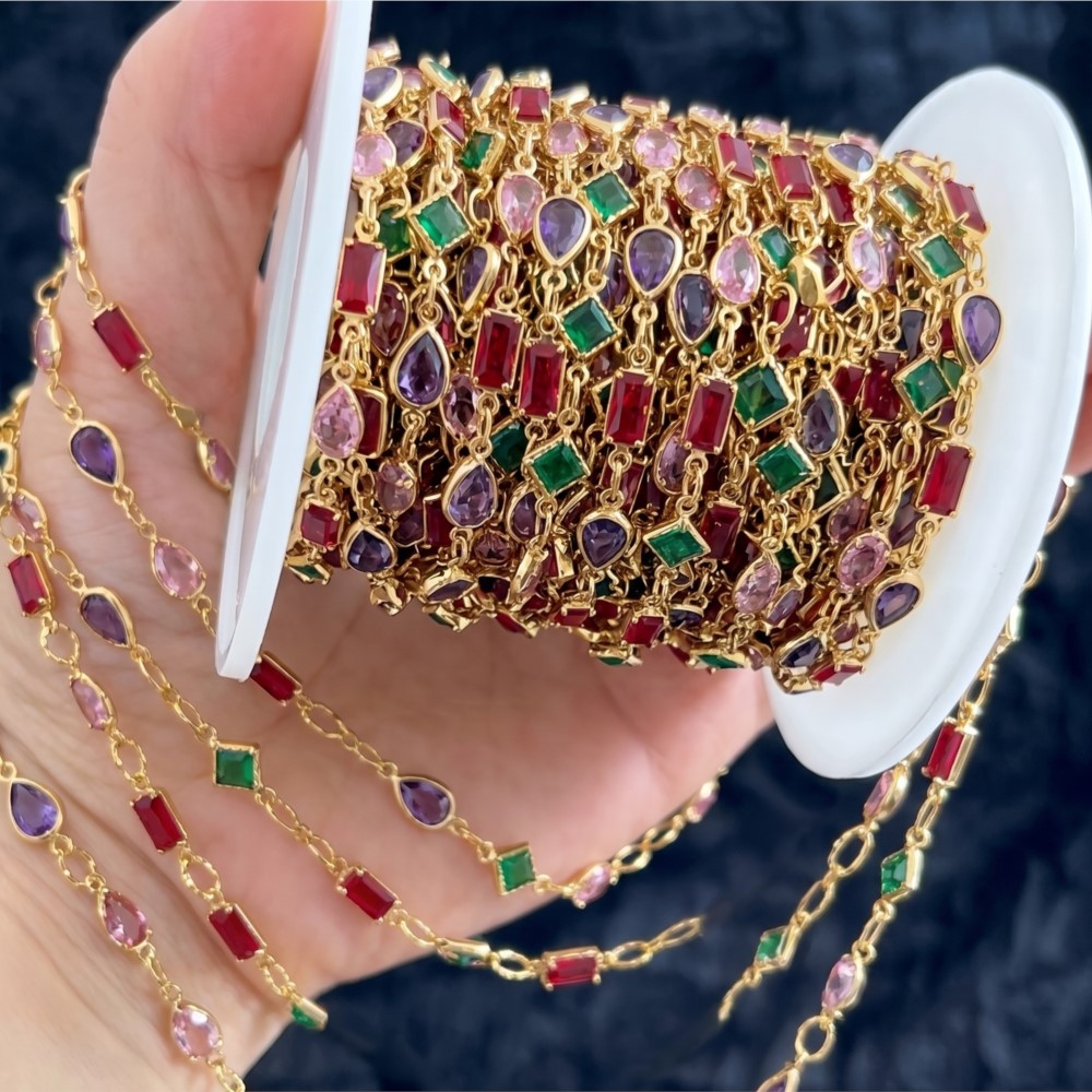 Pearl Trim Chain - 1 metr Mieszane Kolorowe Prostokątne Owalne