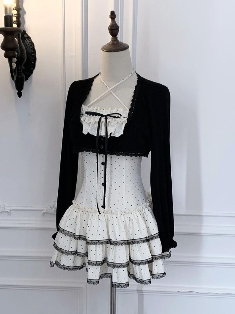 Elastic Lace Trim - Urocza koreańska sukienka na ramiączkach z