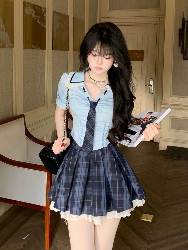 Letni Nowy Zestaw Preppy Y2K 2 – Elastic Lace Trim recenzja i cena